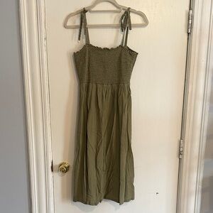 GAP Olive Green Smocked Midi Dress